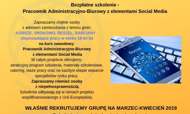 Zapraszamy na bezpłatne szkolenie „Pracownik administracyjno-biurowy z elementami Social Media”
