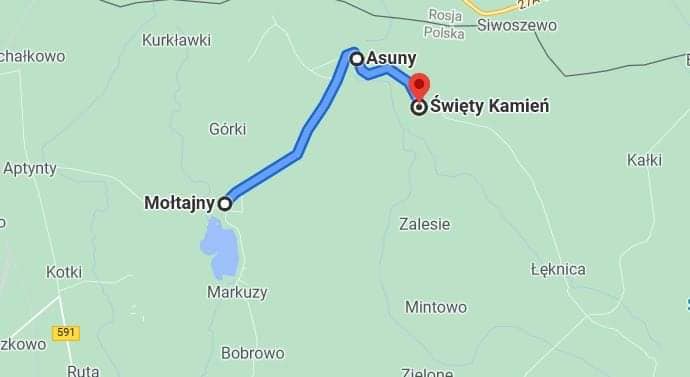 zdjęcie przedstawia mapę remontowanej drogi powiatowej nr 1711N  na odcinku Mołtajny - Asuny - Święty Kamień