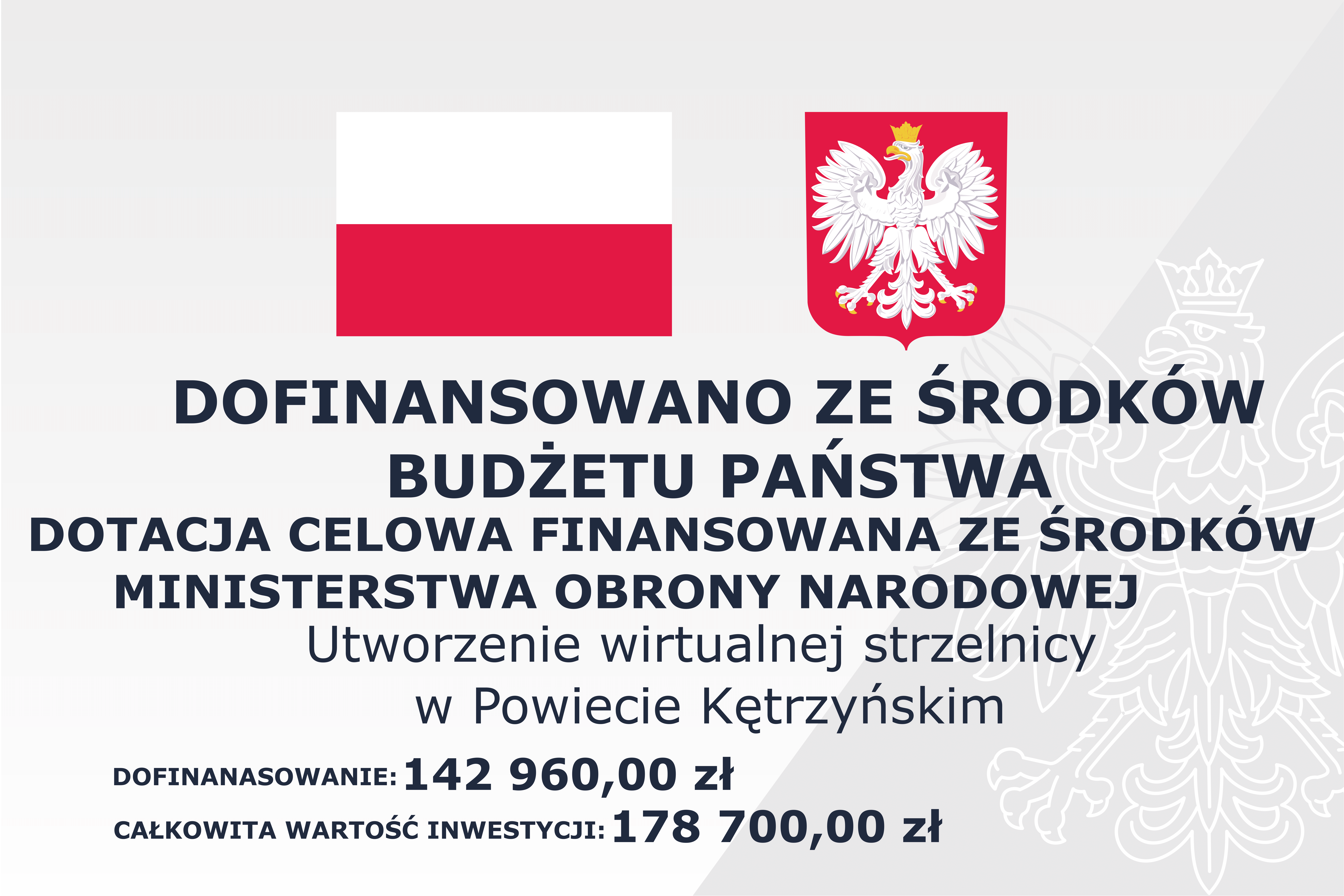 Tablica informacyjna dotycząca Utworzenia wtualnej strzelnicy w powiecie Kętrzyńskim