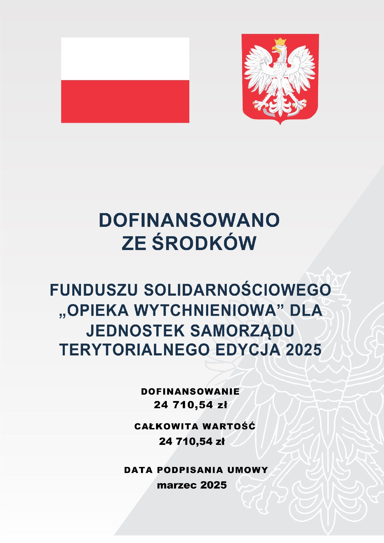 Plakat informujący o dofinansowaniu ze środków funduszu solidarnościowego Opieka wytchnieniowa dla jednostek samorządu terytorialnego - edycja 2025