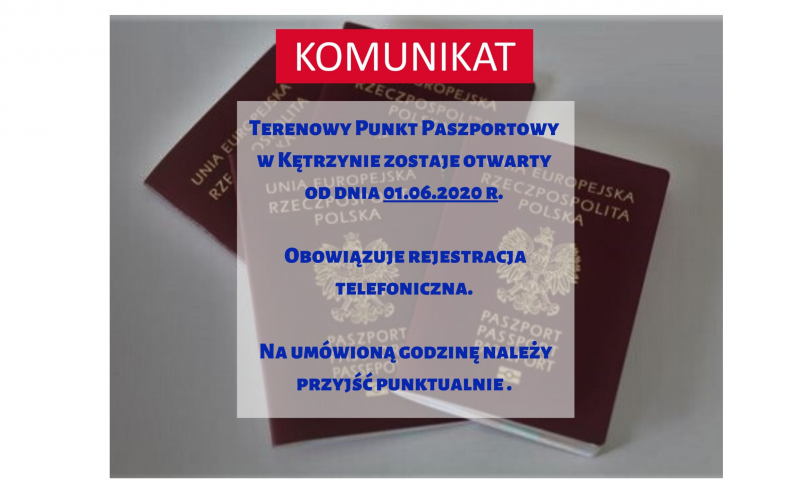 Komunikat w sprawie funkcjonowania terenowego punktu paszportowego w Starostwie Powiatowym w Kętrzynie