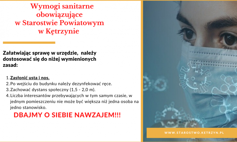 Wymogi sanitarne obowiązujące w Starostwie Powiatowym w Kętrzynie