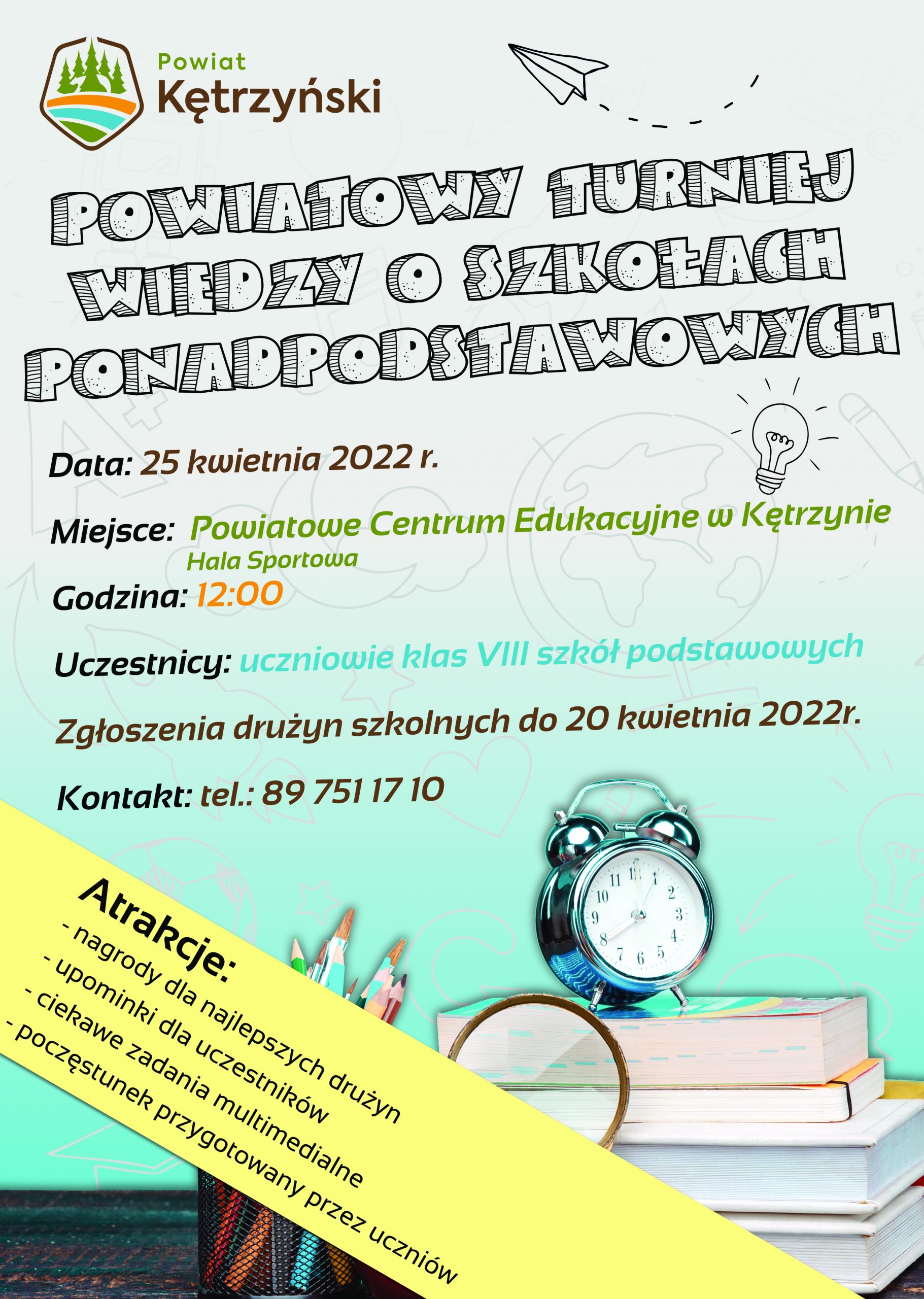 Plakat "Powiatowego Turnieju Wiedzy o Szkołach Ponadpodstawowych"