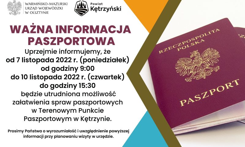 Informacja w sprawie Terenowego Punktu Paszportowego w Kętrzynie